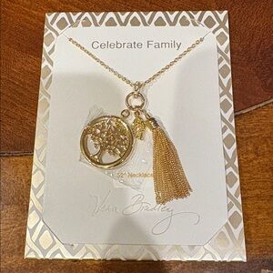 Vera Bradley Gold Tone with Green Celebrate Family 32” Necklace New NIP $48 MSRP